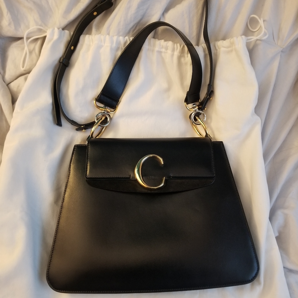 Authentic Chloé C medium leather shoulder bag